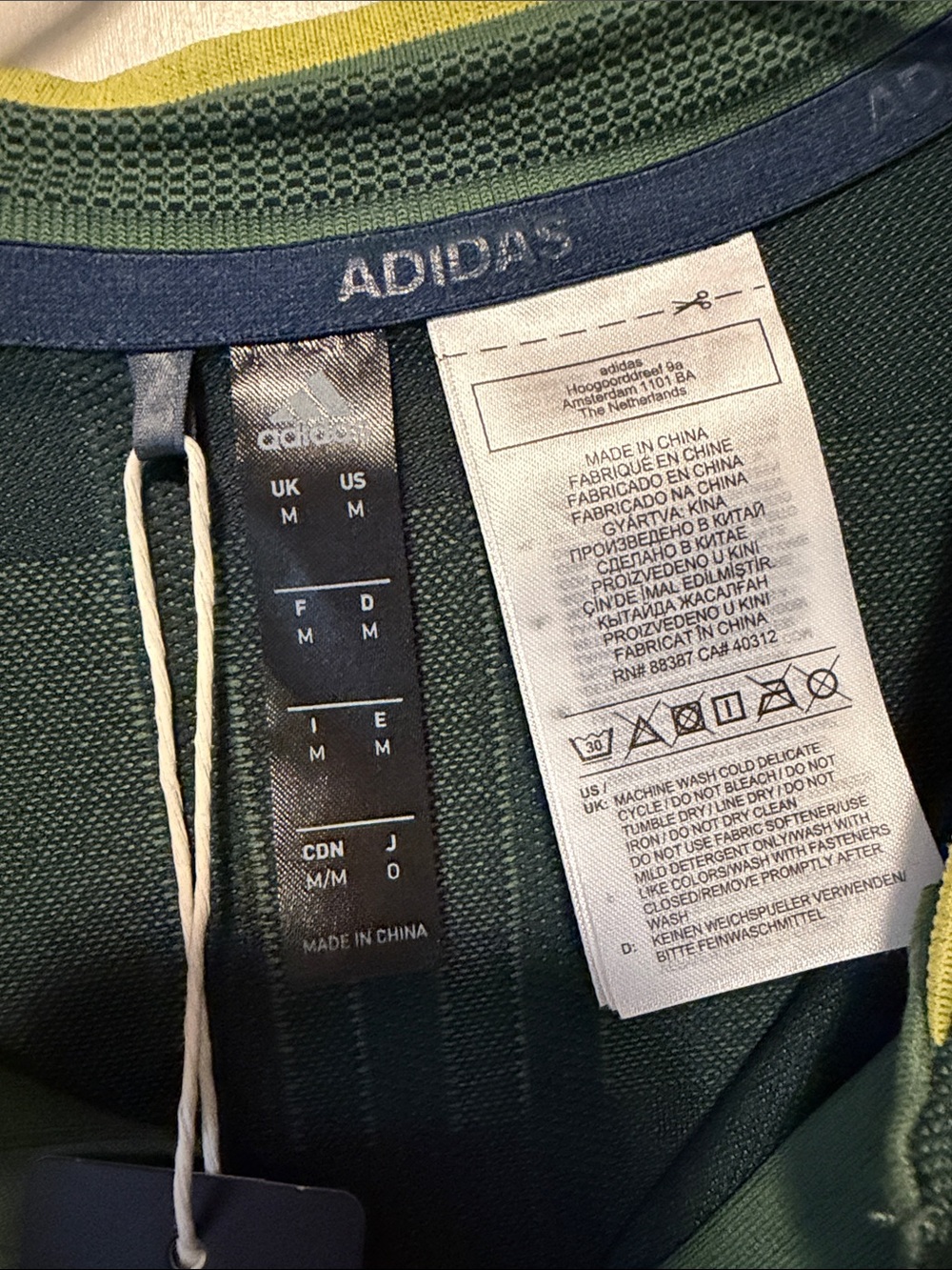 adidas Men's Dark Green & Olive golf Wide-Strip Polo size medium - Picture 4 of 6